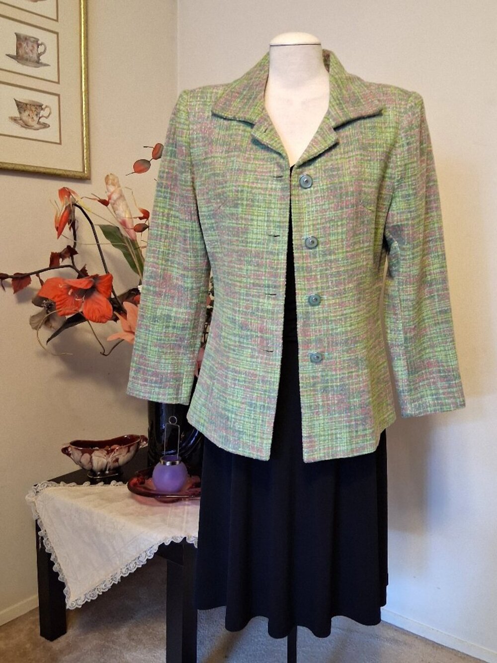 Women Cotton Blend Green Lined Blazer Jacket Wrinkle Resistant Tailored Blazers
